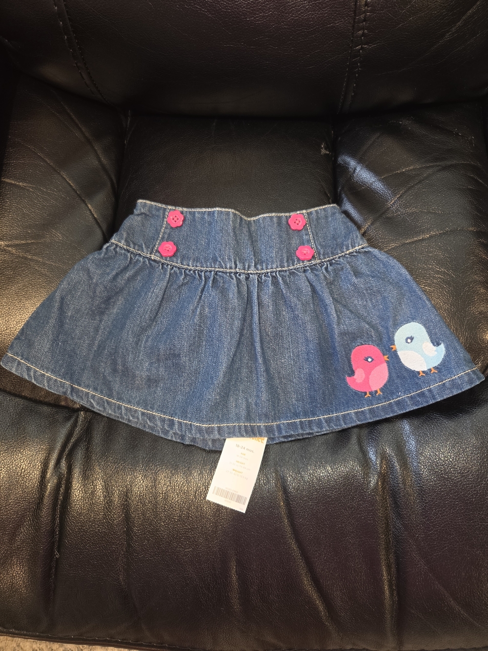 Gymboree Denim Skirt with Pink & Blue Bird Appliqués